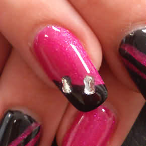 Diamond pink und schwarzes Full Cover mit schwarzer Spitze und pinken schrägen Linien silber Pailletten