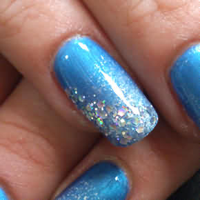 Metallic blue Full Cover mit silbernen Glitzer, Hologramm Pailletten und Puder